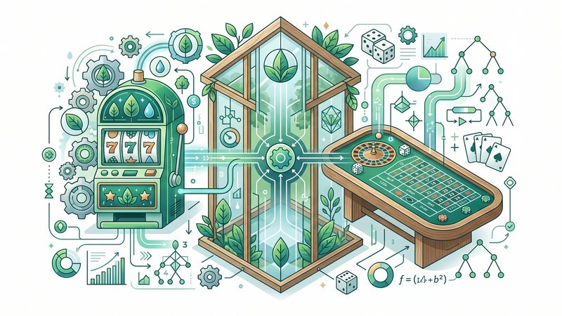 Современная иллюстрация логической структуры слотов и настольных игр в эко-стиле для онлайн-казино